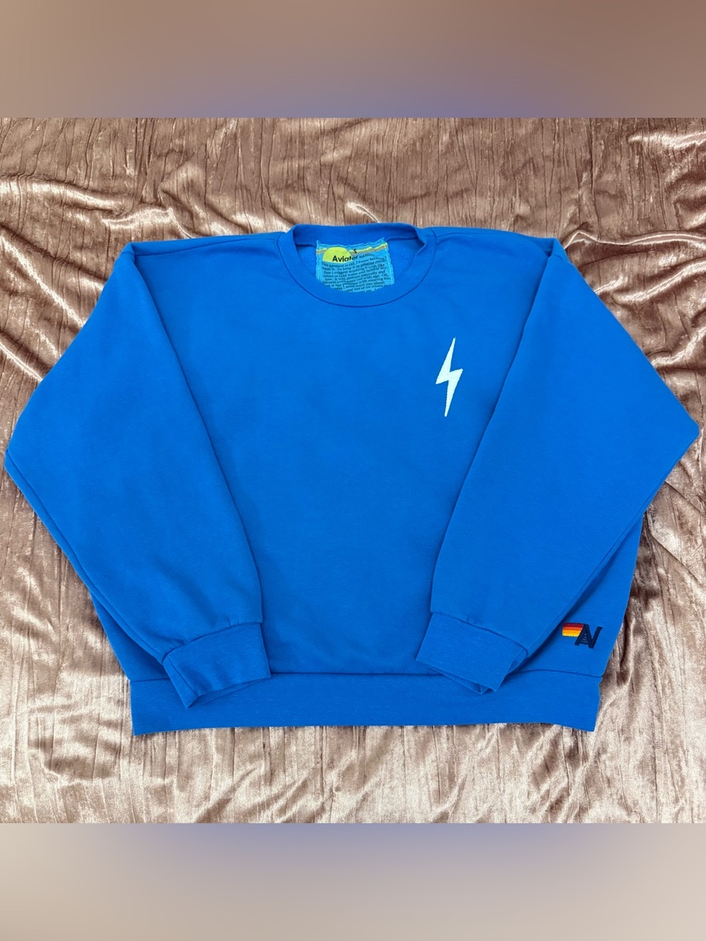 Aviator Nation Ocean Blue Lightning Bolt Stitch Crewneck Sweatshirt - Picture 3 of 6
